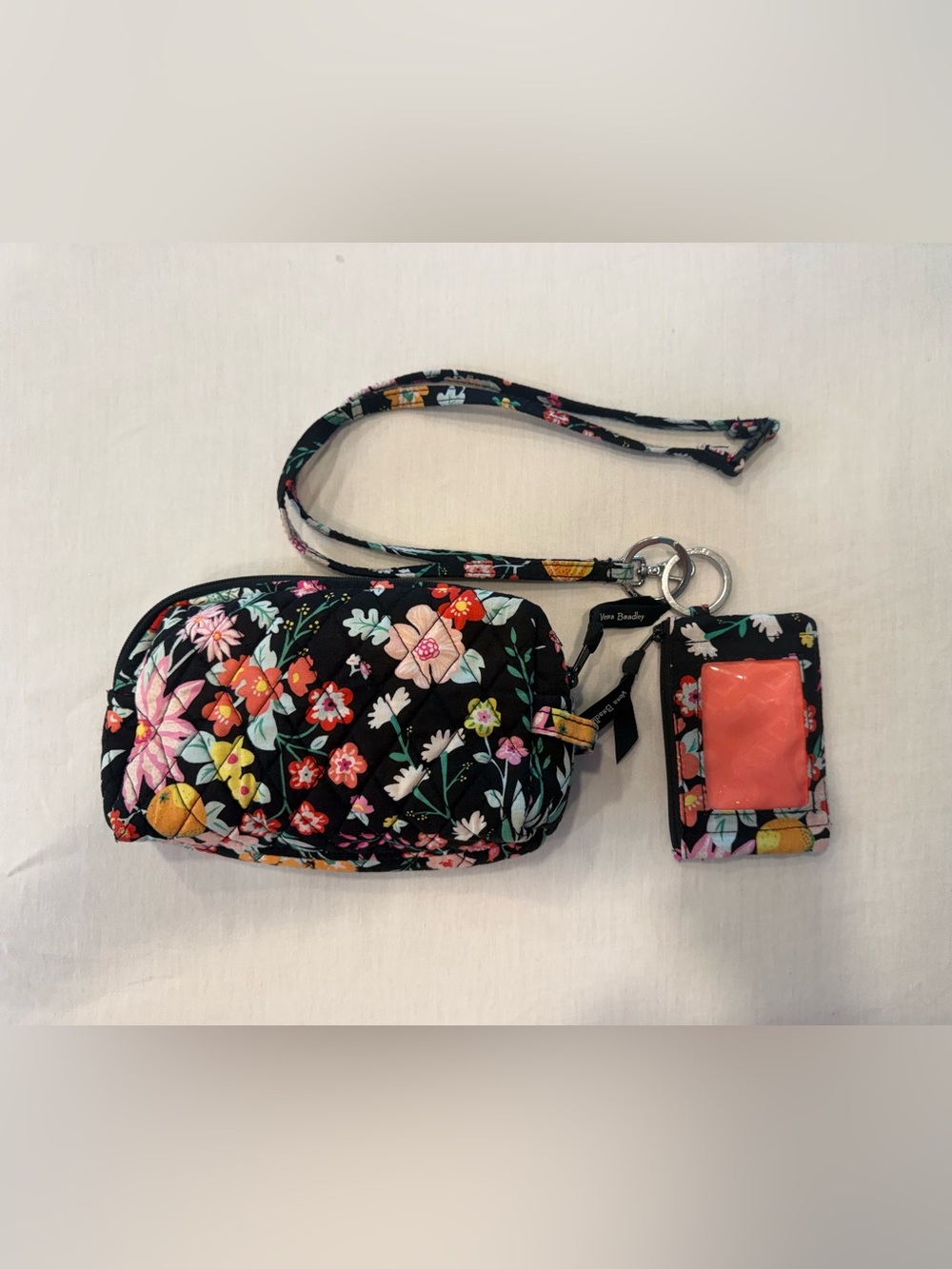 Vera Bradley Tangerine Twist 2-Pc Set: Cosmetic Bag & Zip ID Breakaway Lanyard